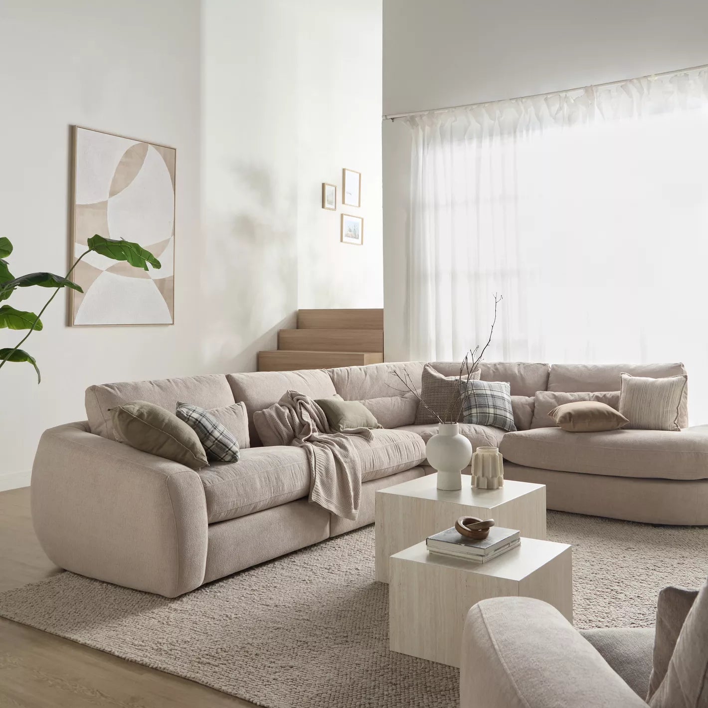 Generous Comfort: 5-Seater Fabric Right Corner Sofa